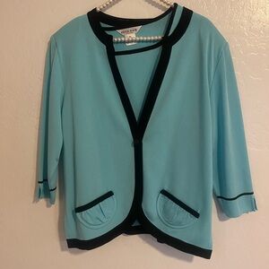 Misook Turquoise Cardigan with Black Trim